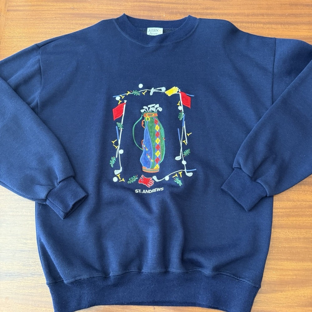Vintage St‎ Andrews Golf Sweatshirt S/M Unisex Acorn Leisure Made UK Embroidered